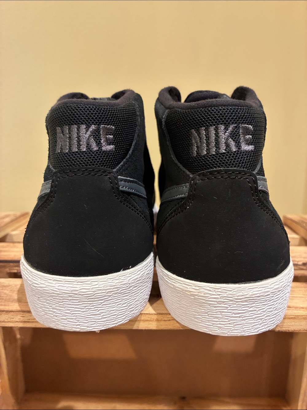 Nike Black Suede High-Top Sneakers with White Soles and Gray Swoosh - Picture 4 of 7